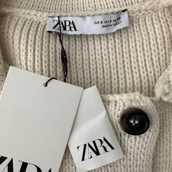 Zara Double-Breasted Button Knit Cardigan with Flat Lapel Cream Size Small NWT - Picture 10 of 12